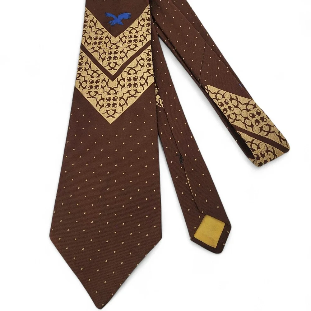 Vintage Golden‎ Clasp By Prince Consort Tie Brown Eagle Dot Polyester Fabric 57